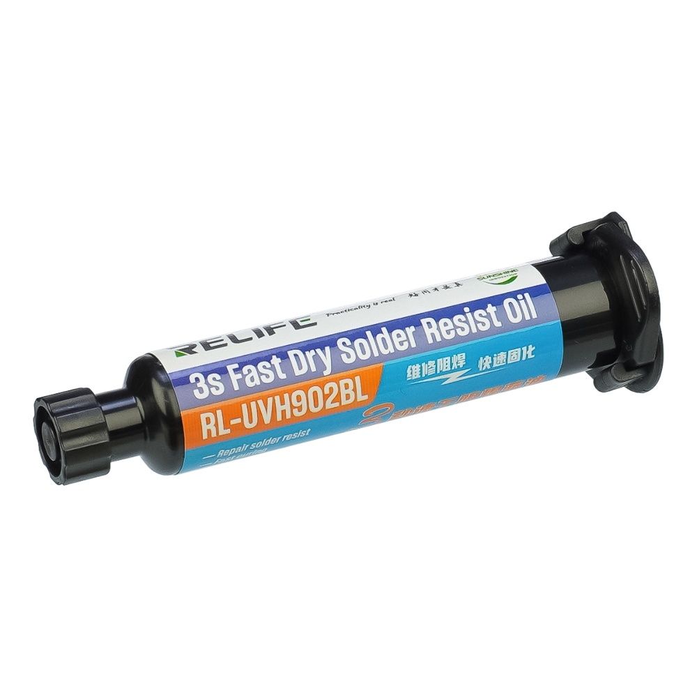 Лак изоляционный Relife RL-UVH902BL 3S быстросохнущий, синий, в шприце, 10 ml Лак изоляционный Relife RL-UVH902BL 3S быстросохнущий, синий, в шприце, 10 ml