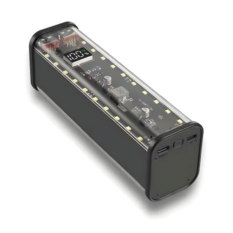 Корпус повербанка DIY с 22.5W под АКБ BQ-S21PD/S87PD-V1 4x21700 2xUSB-A, Type-C in/out, Lightning in BLACK-TRANSPARENT