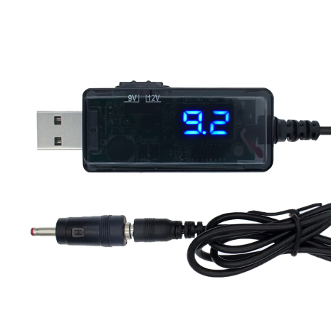 Кабель USB 5V - DC 9V/12V (910V) с переключателем, для подключения Wi-Fi роутера от повербанка (синий LED) Black