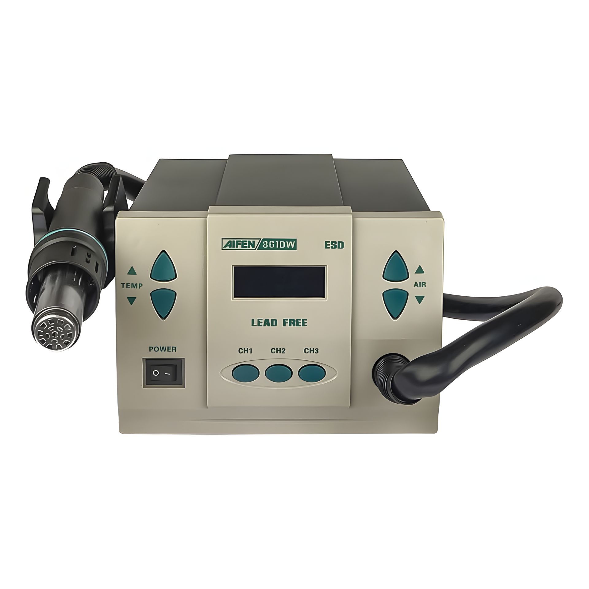 Прецизійна паяльна станція Aifen 861DW (фен, 3 канали пам'яті, 1000W, 100°C - 500°C) Прецизійна паяльна станція Aifen 861DW (фен, 3 канали пам'яті, 1000W, 100°C - 500°C)