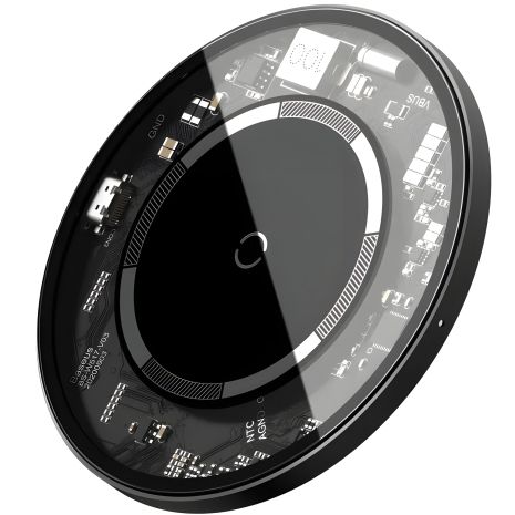 Зарядка Qi BASEUS Simple Magnetic Wireless Charger (suit for IP12) |15W| (WXJK-E02) прозрачный-чёрный