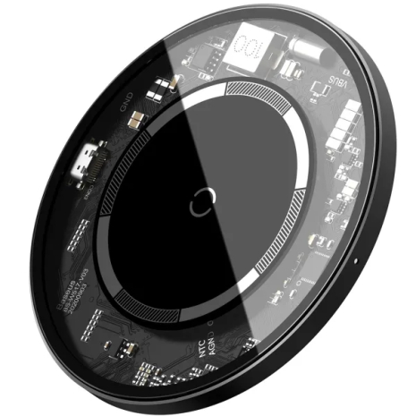 Зрядка Qi BASEUS Simple Magnetic Wireless Charger (suit for IP12) | 15W | (WXJK-E02) transparent-black