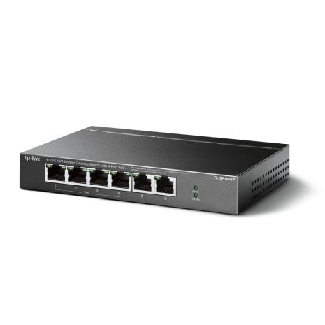 Небольшой коммутатор TP-LINK TL-SF1006P: 6x1FE/4xPoE+ 67W, неуправляемый, до 250м