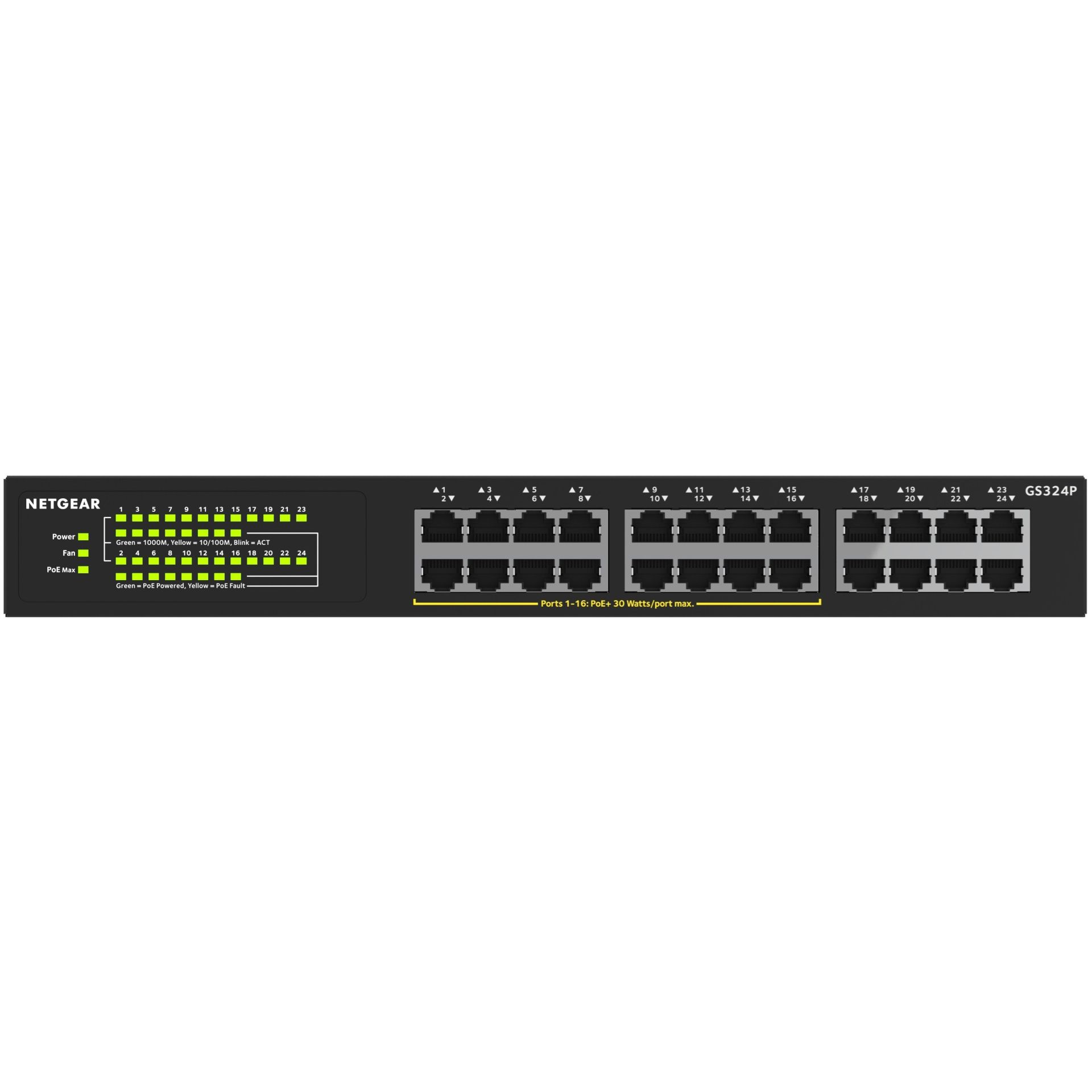 Неуправляемый коммутатор NETGEAR GS324P 16xGE PoE+(190Вт), 8xGE Неуправляемый коммутатор NETGEAR GS324P 16xGE PoE+(190Вт), 8xGE