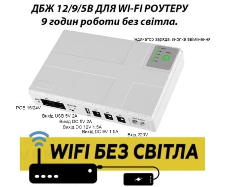 ИБП (UPS) 18W 9200mAh для роутера/терминала DC1018P - 12V/ 9V/ 5V белый