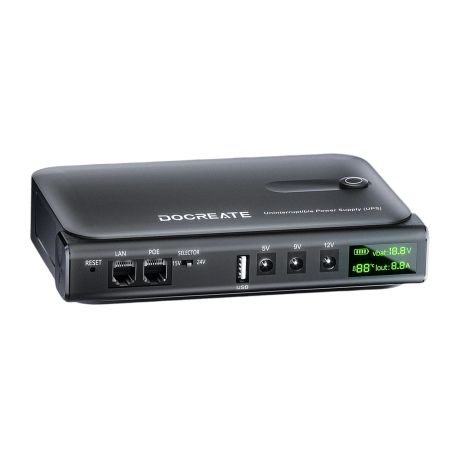 ИБП UPS 36W Doocreate DC1036L/DC3016L+АКБ 10000mAh +POE, +USB, 3xDC 5/9/12V LED-Display (заменяемые АКБ 18650 4шт в комплекте) Black
