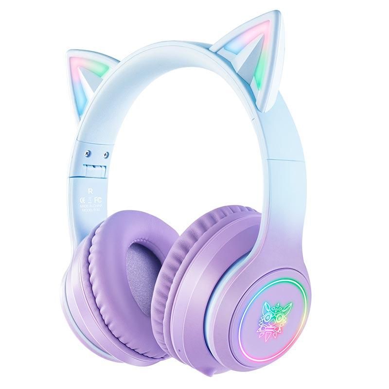 Накладні навушники ONIKUMA Bluetooth Gaming CAT with LED B90, 800mAh, BT5.0, AUX, 800mAh, 15h, purple Накладні навушники ONIKUMA Bluetooth Gaming CAT with LED B90, 800mAh, BT5.0, AUX, 800mAh, 15h, purple
