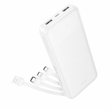 Повербанк Hoco J163, 10000mAh, 10W + кабелі 4в1 USB-А, Lightning, Type-C, MicroUSB, white