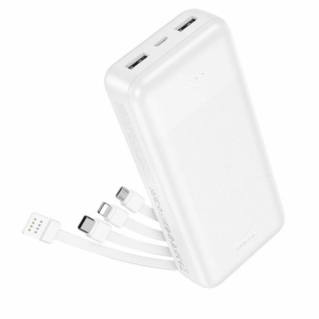 Повербанк Hoco J163A, 20000mAh, 10W + кабелі 4в1 USB-А, Lightning, Type-C, MicroUSB, white