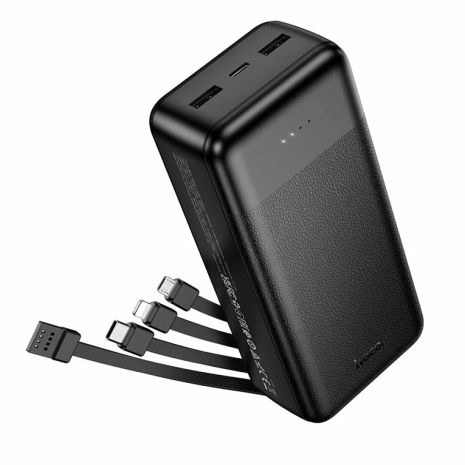 Повербанк Hoco J163B 30000mAh + кабеля 4в1 USB-А/ Lightning/ Type-C/ MicroUSB black