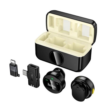 Беспроводной микрофон HOCO Bright 2-in-1 с кейсом (iP/Type-C) L22 |2.4G, 15m, 5-6h| черный
