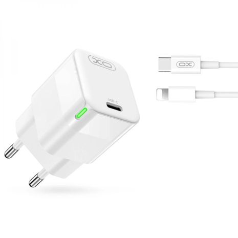 XO CE06 PD 30 Вт GaN Type-C до Lightning настінний зарядний пристрій, білий