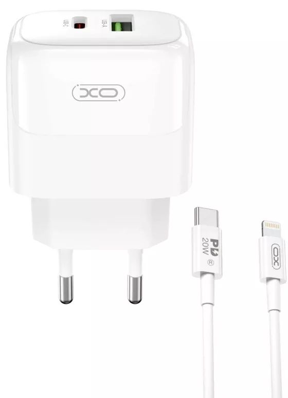 Швидкісний зарядний пристрій XO L137 1USB-C/1USB PD/QC 20W+Type-C до Lightning Білий Швидкісний зарядний пристрій XO L137 1USB-C/1USB PD/QC 20W+Type-C до Lightning Білий