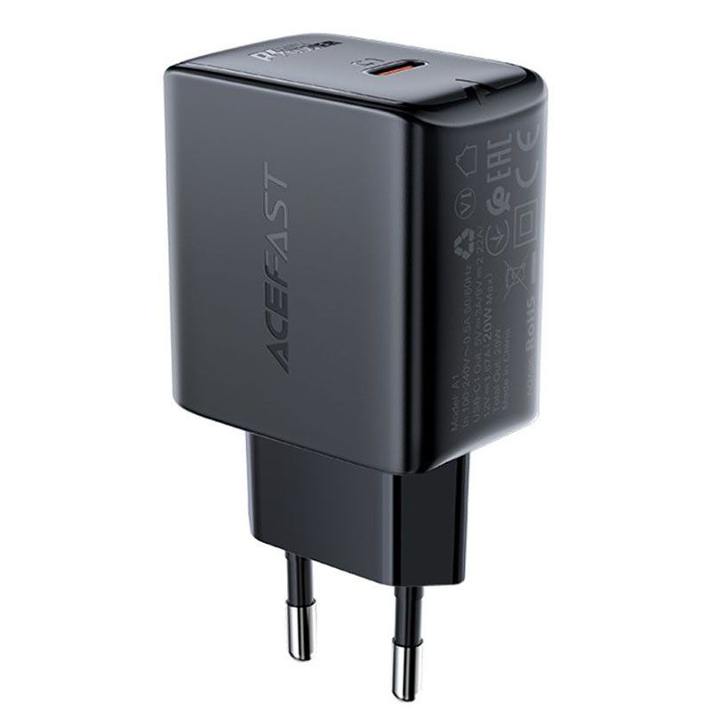 Сетевое зарядное устройство Acefast A1 с Type-C PD, черное Сетевое зарядное устройство Acefast A1 с Type-C PD, черное