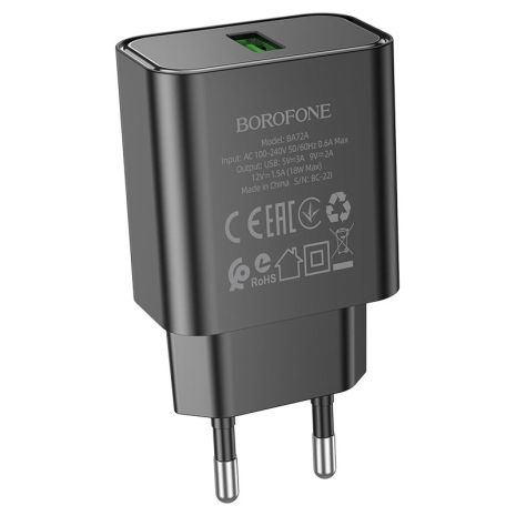 Сетевое Зарядное Устройство Borofone BA72A Spring QC3.0 Чёрный