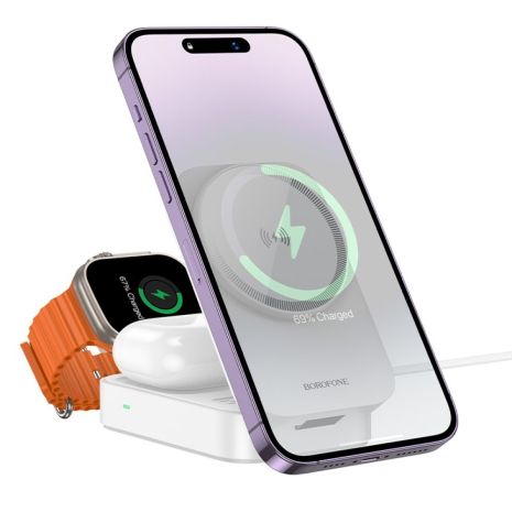 Многофункциональное беспроводное зарядное устройство Borofone BQ38 3-in-1 For iWatch Белый Многофункциональное беспроводное зарядное устройство Borofone BQ38 3-in-1 For iWatch Белый