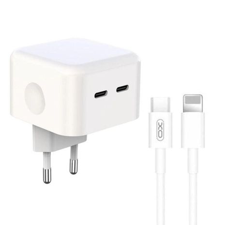 Зарядное устройство XO L102 EU с двумя Type-C портами 35W, белое