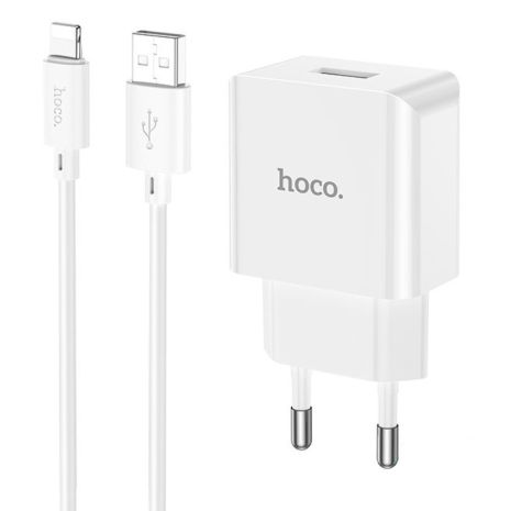 Сетевое зарядное устройство Hoco C106A USB белое + кабель USB to Lightning Сетевое зарядное устройство Hoco C106A USB белое + кабель USB to Lightning