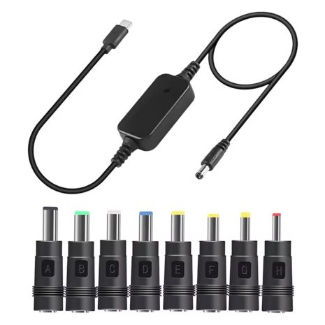 Type-C to DC 60W кабель для роутера, ноутбука, камер с 8 переходниками. 5V/9V/12V/15V/20V Boost Converter Adjustable Voltage Black