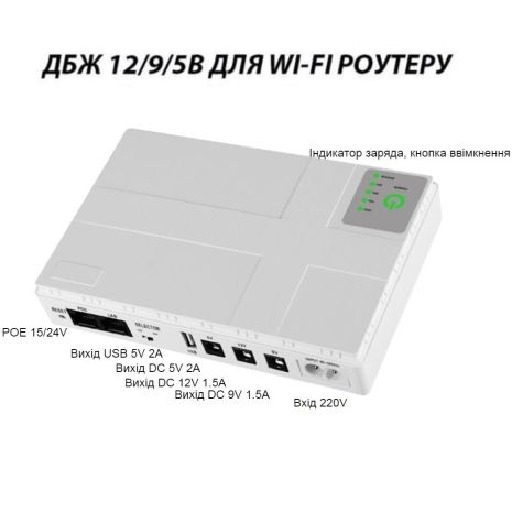 ИБП (UPS) 18W 9200mAh для роутера/терминала DC1018P - 12V/ 9V/ 5V белый