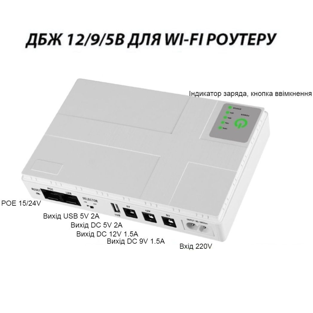 ИБП (UPS) 18W 9200mAh для роутера/терминала DC1018P - 12V/ 9V/ 5V белый ИБП (UPS) 18W 9200mAh для роутера/терминала DC1018P - 12V/ 9V/ 5V белый
