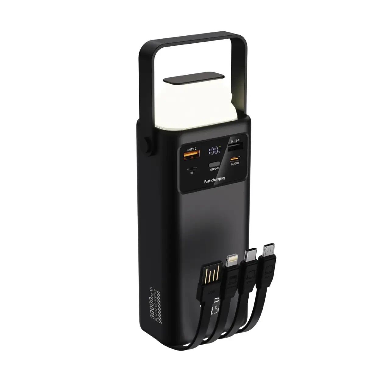 Повербанк ACL PW-112 PD 20W + QC3.0 22.5W 2xUSB+ Type-C in/out+ lightning, встроенные кабели, дисплей, фонарь, 30000 mAh Black Повербанк ACL PW-112 PD 20W + QC3.0 22.5W 2xUSB+ Type-C in/out+ lightning, встроенные кабели, дисплей, фонарь, 30000 mAh Black