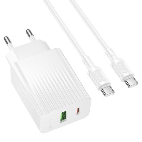 Сетевое Зарядное Устройство Borofone BAS76A 1USB-C/1USB PD/QC 30W+Type-C to Type-C Белый