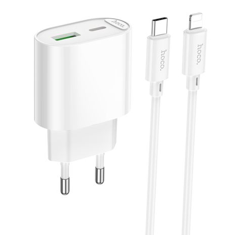 Сетевое Зарядное Устройство Hoco C109A 1USB-C/1USB PD/QC 20W+Type-C to Lightning Белый