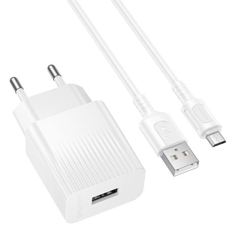 Сетевое Зарядное Устройство Borofone BAS71A 1USB 2.1A+USB to Micro Белый