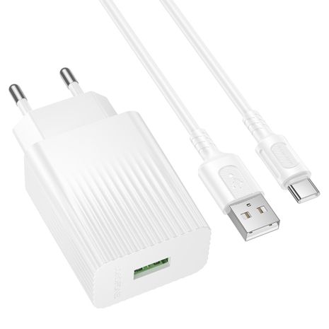 Сетевое Зарядное Устройство Borofone BAS72A 1USB QC3.0 18W+USB to Type-C Белый