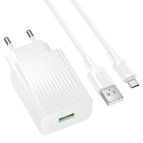 Сетевое Зарядное Устройство Borofone BAS72A 1USB QC3.0 18W+USB to Micro Белый