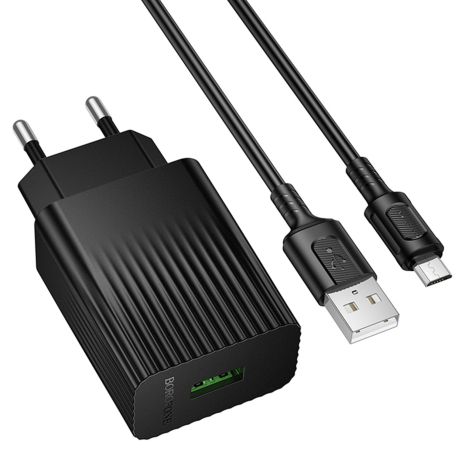 Сетевое Зарядное Устройство Borofone BAS72A 1USB QC3.0 18W+USB to Micro Черный