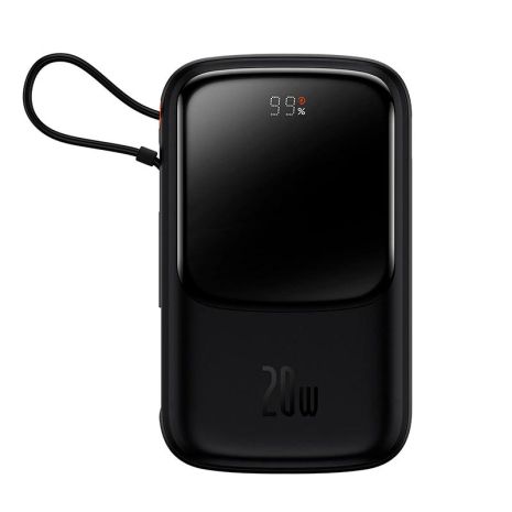 Повербанк BASEUS Qpow Pro Digital Display Fast Charge Power Bank (With Lightning Cable) 10000mAh |USB/Type-C/Lightning, 20W/5A, PD/QC| black