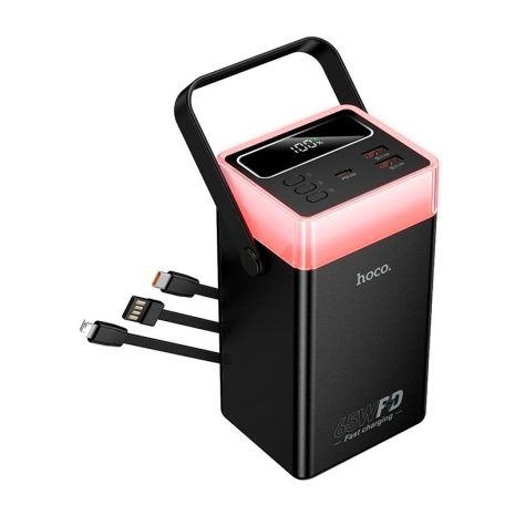 Повербанк HOCO DB103A 65W fully compatible power bank with built-in cable and camping light 60000mAh |2USB black