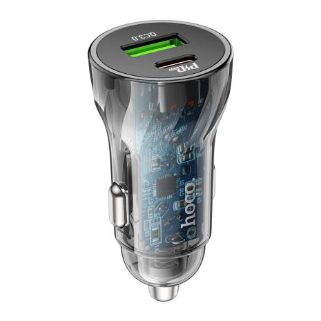 Авто Зарядное Устройство Hoco Z47A Transparent PD30W+QC3.0 Прозрачный черный