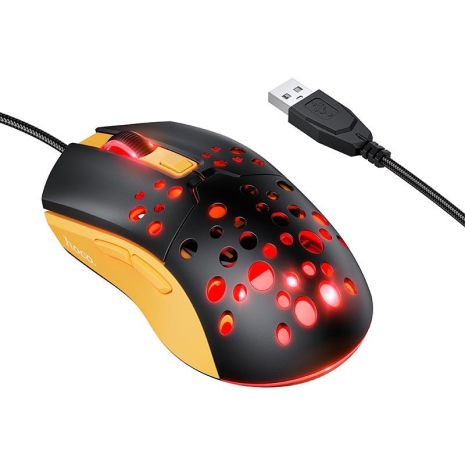 Мышь HOCO Sky luminous gaming wired mouse GM51 |1200-3600dpi, 7 LED colors| black-yellow