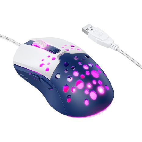 Мышь HOCO Sky luminous gaming wired mouse GM51 |1200-3600dpi, 7 LED colors| white-blue