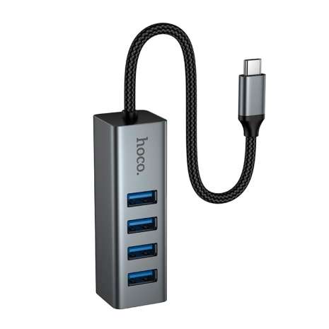 Адаптер переходник Hoco HB1C 4в1 Type-C to 4 USB 3.0 (F) metal gray Адаптер переходник Hoco HB1C 4в1 Type-C to 4 USB 3.0 (F) metal gray