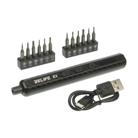 Аккумуляторная отвёртка Relife E1 Carbon c LED подсветкой и регулировкой крутящего момента (12 бит, USB-Type-C) Аккумуляторная отвёртка Relife E1 Carbon c LED подсветкой и регулировкой крутящего момента (12 бит, USB-Type-C)