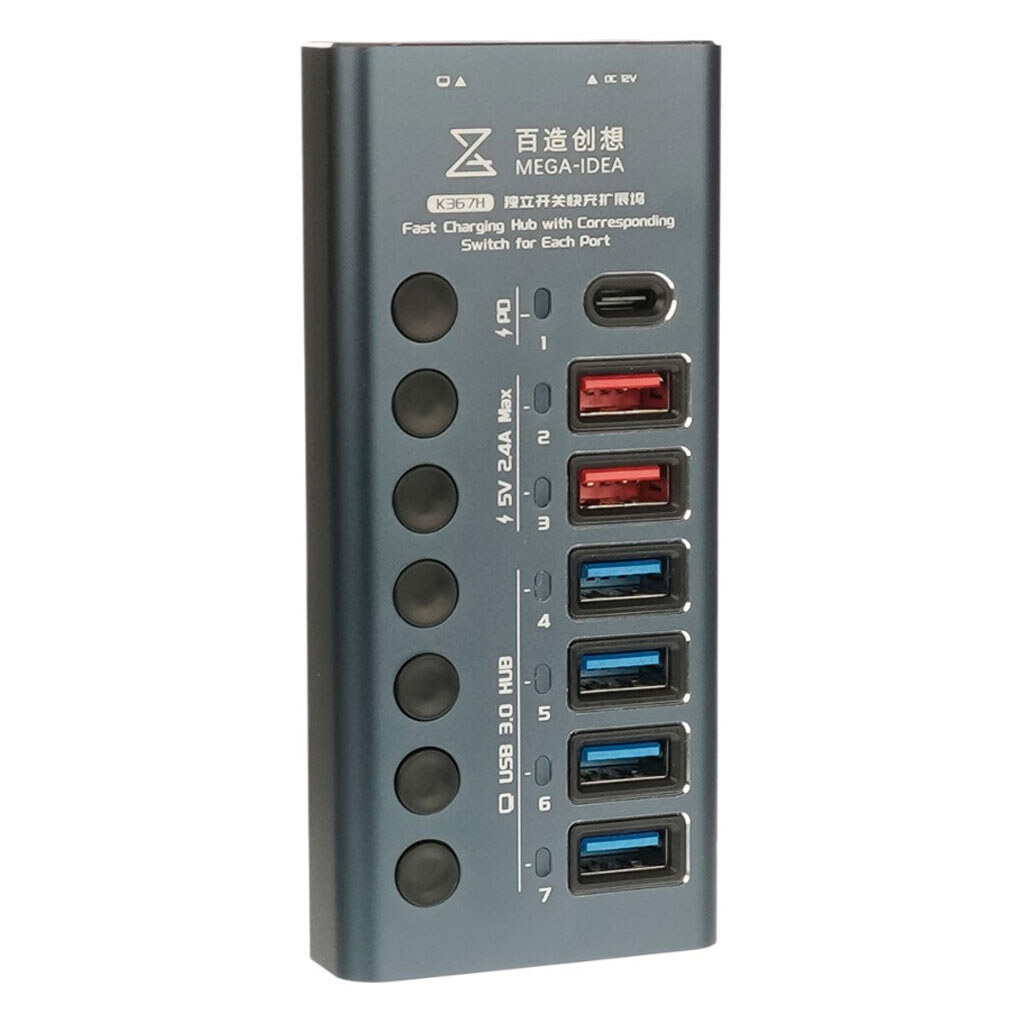 Зарядная станция Mega-Idea K367H (2 USB 2.4A, 1 Type-C PD, мультиадаптер хаб 4 USB 3.0) Зарядная станция Mega-Idea K367H (2 USB 2.4A, 1 Type-C PD, мультиадаптер хаб 4 USB 3.0)