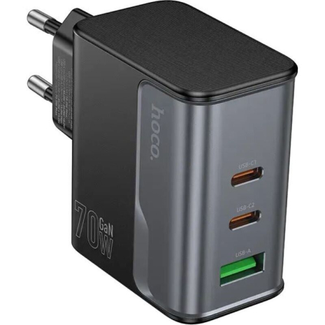 Сетевое зарядное устройство Hoco CS75A USB/ 2 Type-C PD 70W midnight black Сетевое зарядное устройство Hoco CS75A USB/ 2 Type-C PD 70W midnight black