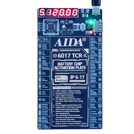 Плата активации и зарядки аккумуляторов Aida 6017 TCR с цифровой индикацией (6 -17 Pro Max, Android, кабель Type-C/ USB A)