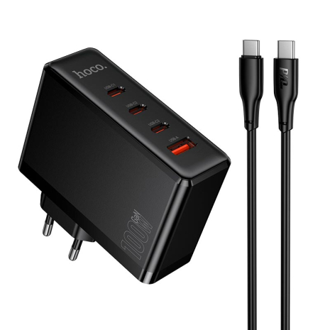 Адаптер сетевой HOCO Vigoroso charger C to C cable set N85 |3C/1A, 100W/3A, PD/QC| black