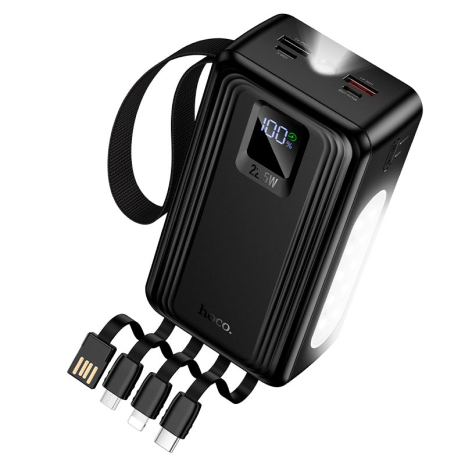 Повербанк HOCO Jingyao power bank dual lighting four cables J173A 30000mAh |1C/2A, 22.5W/3A, PD/QC| 30000m black