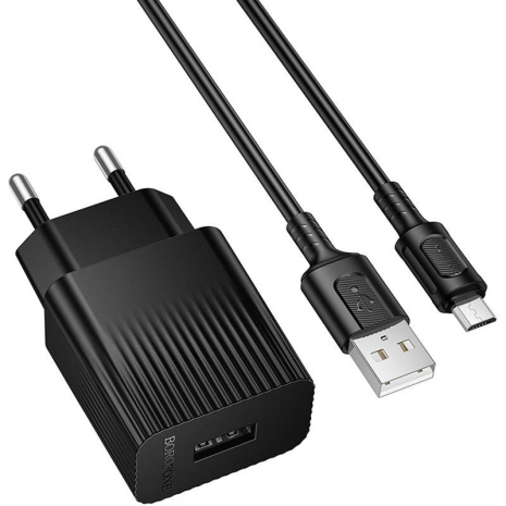 Сетевое Зарядное Устройство Borofone BAS71A 1USB 2.1A+USB to Micro Черный Сетевое Зарядное Устройство Borofone BAS71A 1USB 2.1A+USB to Micro Черный
