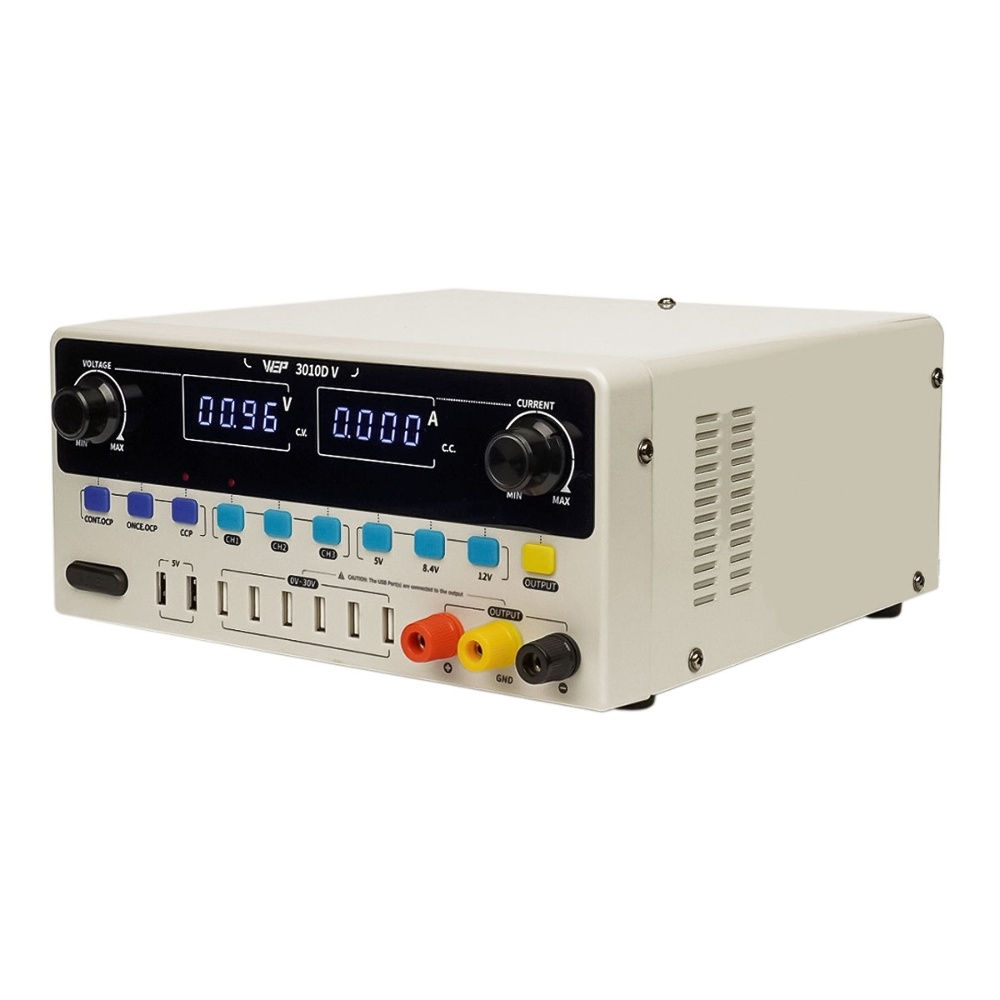 Блок питания лабораторный WEP 3010D-V, 30V 10A, трансформаторный, с цифр. инд., 3 канала памяти, 2 USB 5V/2A, 6 USB 0V-30V/ 0A-10A Блок питания лабораторный WEP 3010D-V, 30V 10A, трансформаторный, с цифр. инд., 3 канала памяти, 2 USB 5V/2A, 6 USB 0V-30V/ 0A-10A