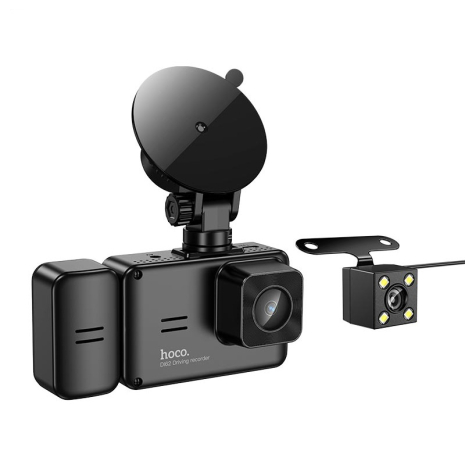 Відеореєстратор HOCO DI62 Warrior 3-screen simultaneous display driving recorder(wifi version) |720p front/480p rear/480p inner| black