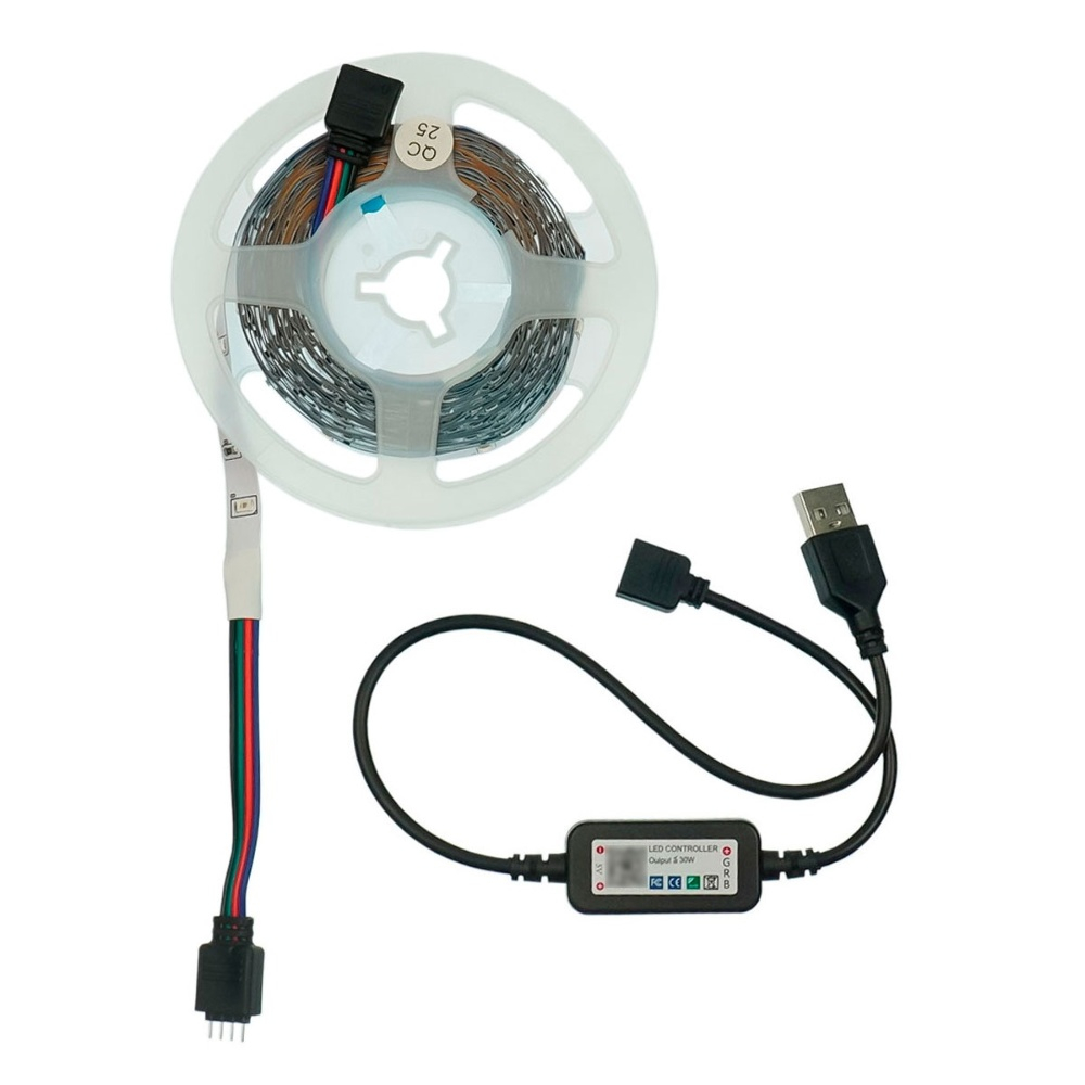 LED стрічка USB RGB 5V, IP 20, 5м, 50 світлодіодів, Bluetooth, на самоклейці LED стрічка USB RGB 5V, IP 20, 5м, 50 світлодіодів, Bluetooth, на самоклейці