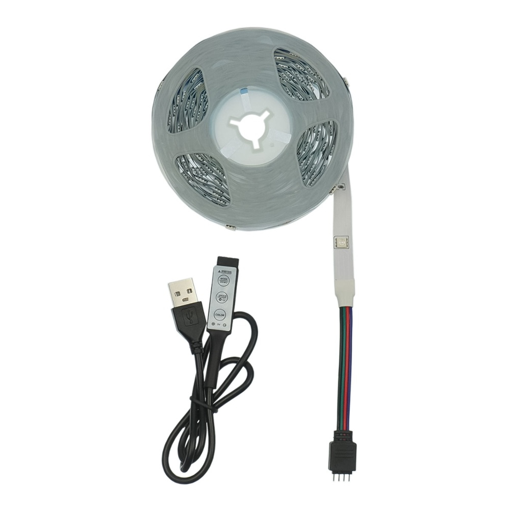LED стрічка USB RGB 5V, IP20, 10м, з кнопками керування, на самоклейці LED стрічка USB RGB 5V, IP20, 10м, з кнопками керування, на самоклейці