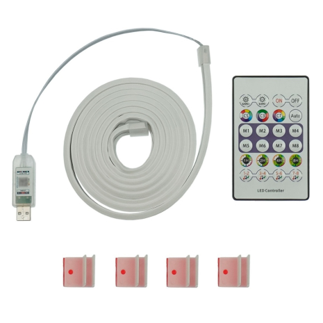LED лента неоновая USB RGB 5V, IP 65, 2м, с Bluetooth и пультом, датчиком звука